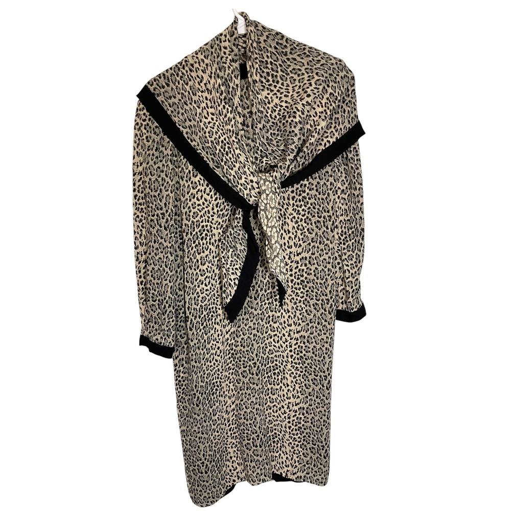 Gerald Brock Inc 8 Leopard Print Scarf Dress Long Sleeve Midi Mob Wife Aesthetic